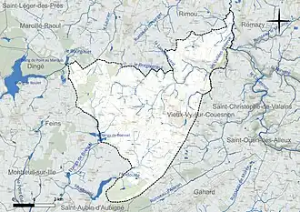 Carte en couleur présentant le réseau hydrographique de la commune