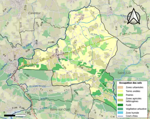 Carte en couleurs présentant l'occupation des sols.