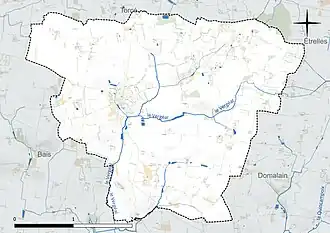Carte en couleur présentant le réseau hydrographique de la commune