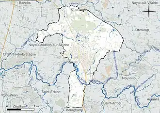 Carte en couleur présentant le réseau hydrographique de la commune