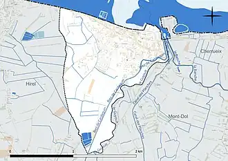 Carte en couleur présentant le réseau hydrographique de la commune