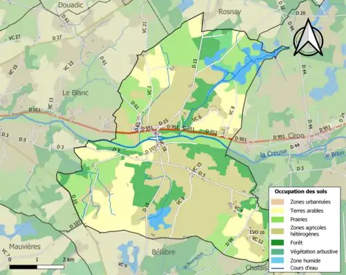 Carte en couleurs présentant l'occupation des sols.