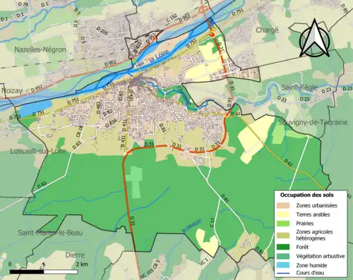 Carte en couleurs présentant l'occupation des sols.
