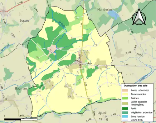 Carte en couleurs présentant l'occupation des sols.
