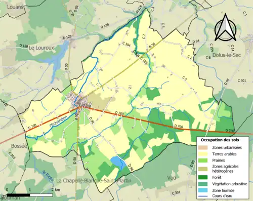 Carte en couleurs présentant l'occupation des sols.