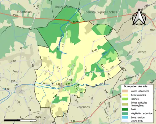 Carte en couleurs présentant l'occupation des sols.