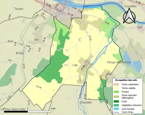 Carte en couleurs présentant l'occupation des sols.