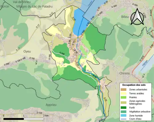 Carte en couleurs présentant l'occupation des sols.