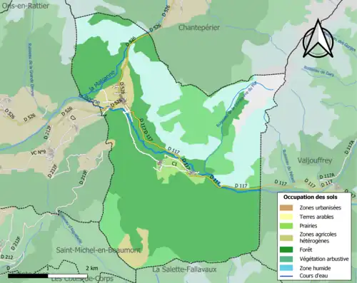 Carte en couleurs présentant l'occupation des sols.