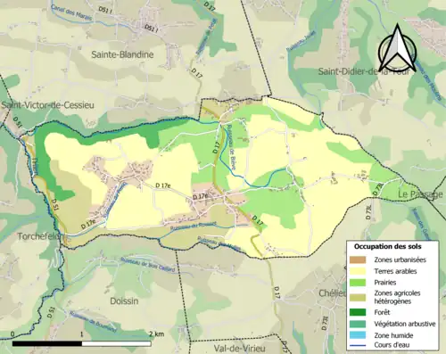 Carte en couleurs présentant l'occupation des sols.