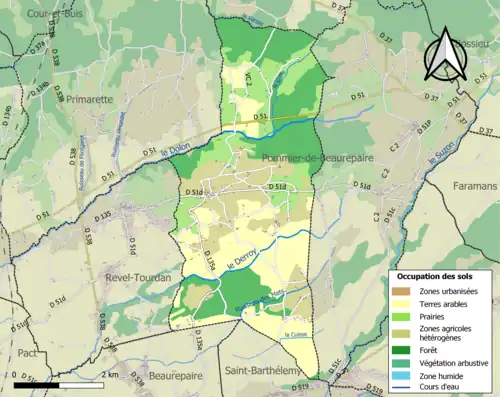 Carte en couleurs présentant l'occupation des sols.
