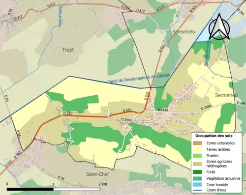 Carte en couleurs présentant l'occupation des sols.