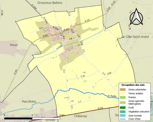 Carte en couleurs présentant l'occupation des sols.
