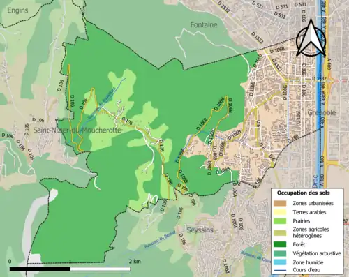 Carte en couleurs présentant l'occupation des sols.