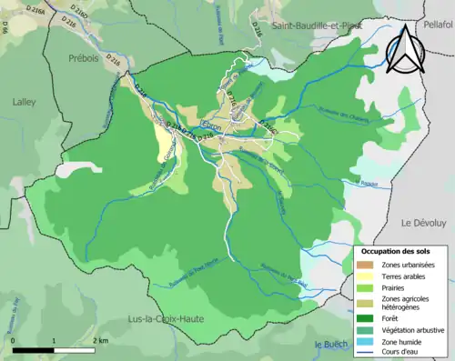 Carte en couleurs présentant l'occupation des sols.