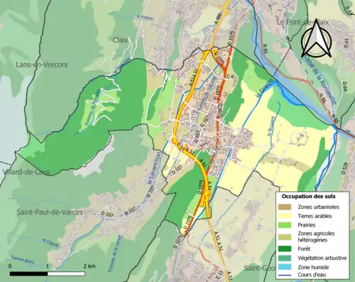 Carte en couleurs présentant l'occupation des sols.