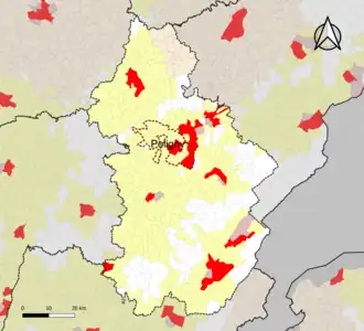 Localisation de l'aire d'attraction de Poligny dans le département du Jura.