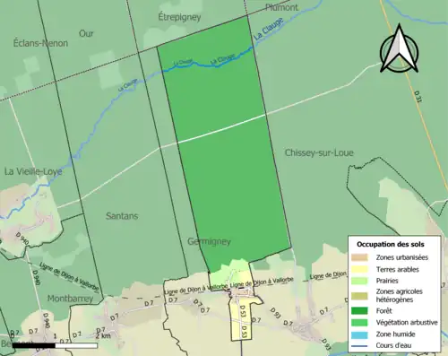 Carte en couleurs présentant l'occupation des sols.