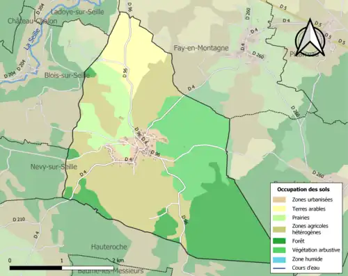 Carte en couleurs présentant l'occupation des sols.