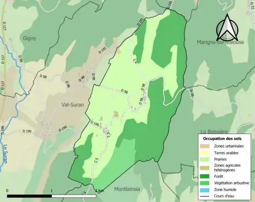 Carte en couleurs présentant l'occupation des sols.