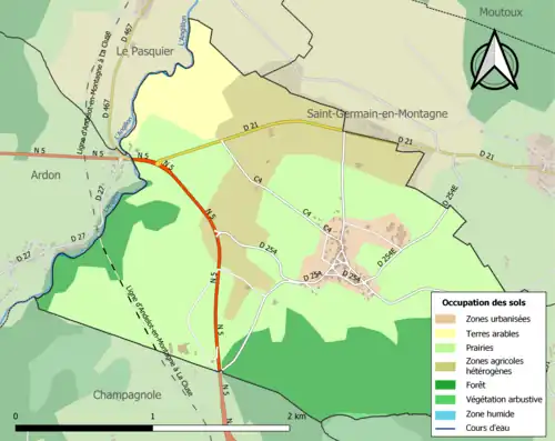 Carte en couleurs présentant l'occupation des sols.