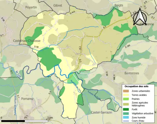 Carte en couleurs présentant l'occupation des sols.