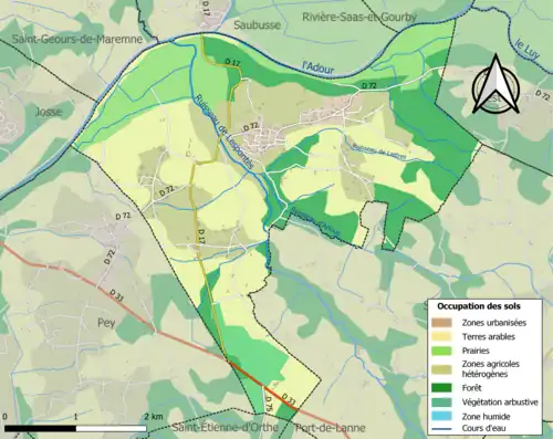 Carte en couleurs présentant l'occupation des sols.