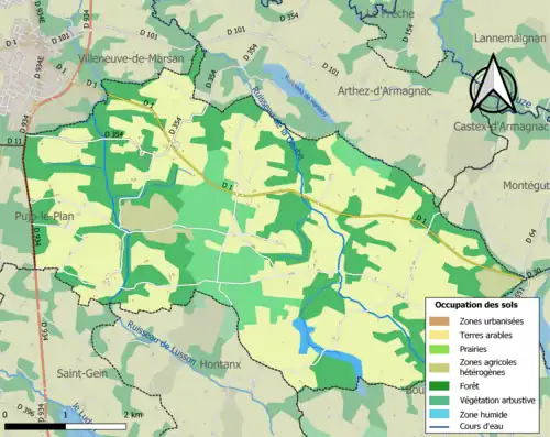 Carte en couleurs présentant l'occupation des sols.