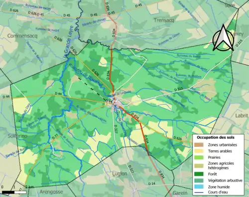 Carte en couleurs présentant l'occupation des sols.