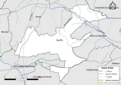 Carte en couleur présentantle réseau hydrographique de la commune