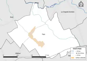 Carte en couleur présentantle réseau hydrographique de la commune