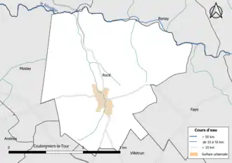 Carte en couleur présentantle réseau hydrographique de la commune