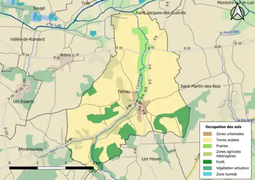Carte en couleurs présentant l'occupation des sols.