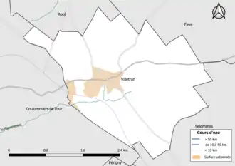 Carte en couleur présentantle réseau hydrographique de la commune