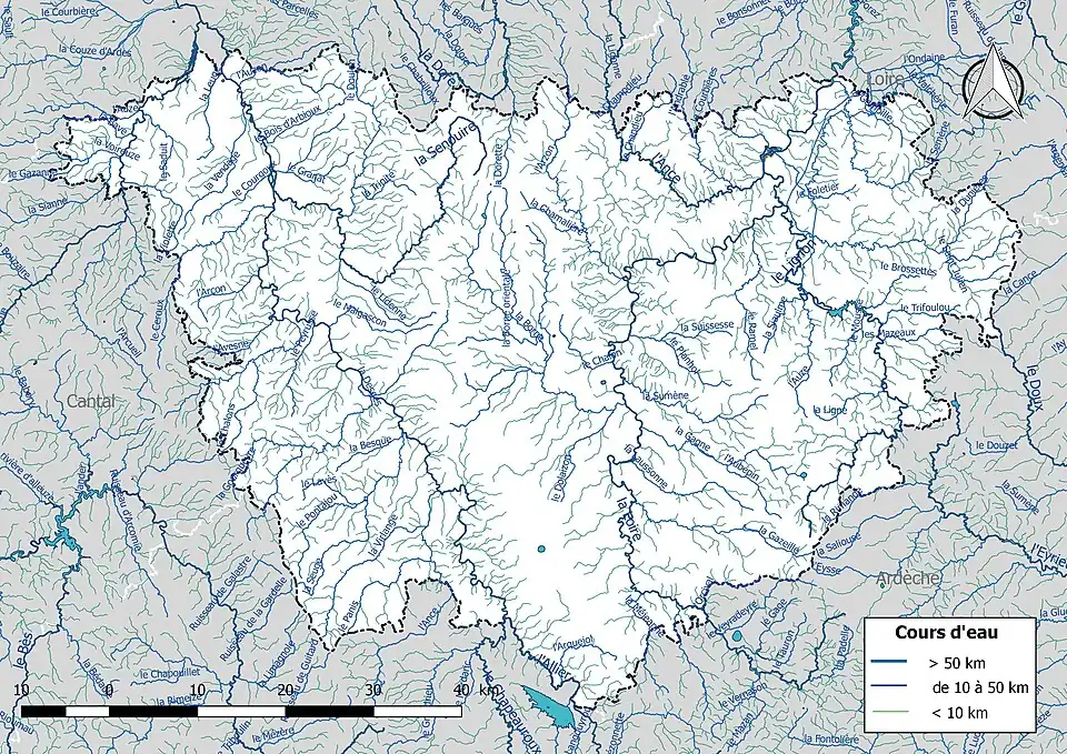 Carte de l'ensemble du réseau hydrographique de la Haute-Loire.