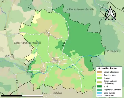 Carte en couleurs des infrastructures et de l'occupation des sols de la commune.