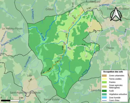 Carte en couleurs des infrastructures et de l'occupation des sols de la commune.