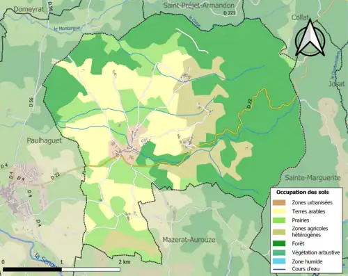 Carte en couleurs des infrastructures et de l'occupation des sols de la commune.