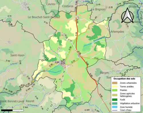 Carte en couleurs présentant l'occupation des sols.