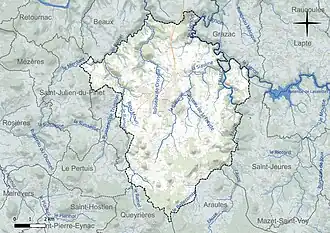 Carte en couleur présentant le réseau hydrographique de la commune