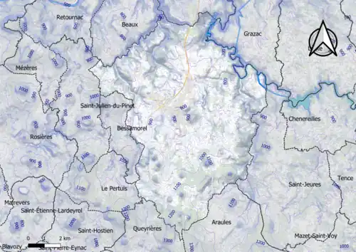 Carte montrant en couleurs le relief d'une commune