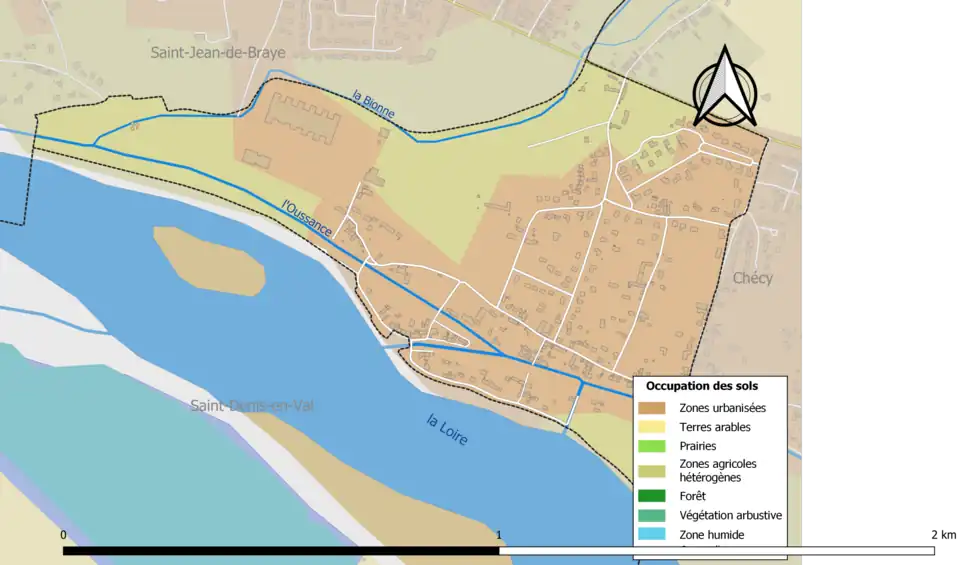 Carte des infrastructures et de l'occupation des sols de la commune en 2018 (CLC).