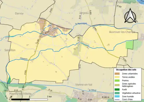Carte des infrastructures et de l'occupation des sols de la commune en 2018 (CLC).