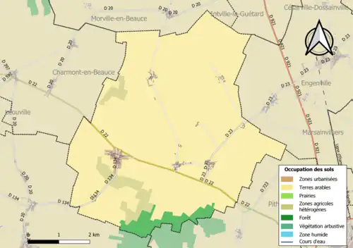 Carte des infrastructures et de l'occupation des sols de la commune en 2018 (CLC).