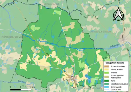 Carte des infrastructures et de l'occupation des sols de la commune en 2018 (CLC).