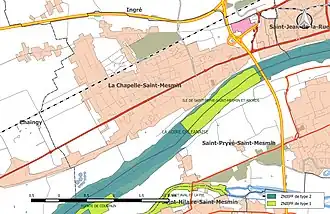 Carte en couleurs des Znieff, concernant la Loire, sur le flanc sud de la commune.