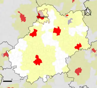 Localisation de l'aire d'attraction de Souillac dans le département du Lot.
