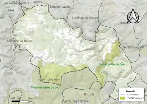Carte des ZNIEFF de type 2 sur la commune.