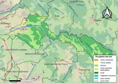 Carte en couleurs présentant l'occupation des sols.