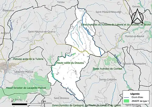 Carte de la ZNIEFF de type 1 sur la commune.